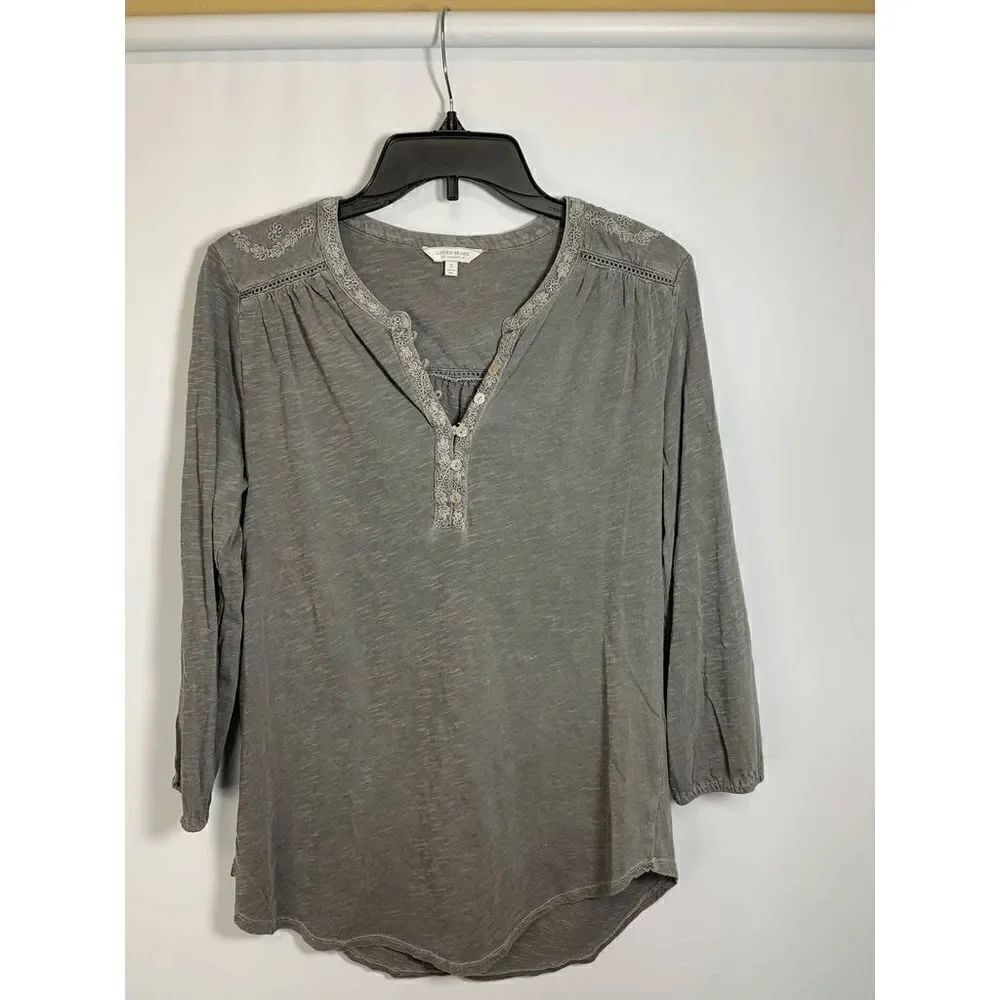 Lucky Brand Embroidered 3/4 Sleeve Top